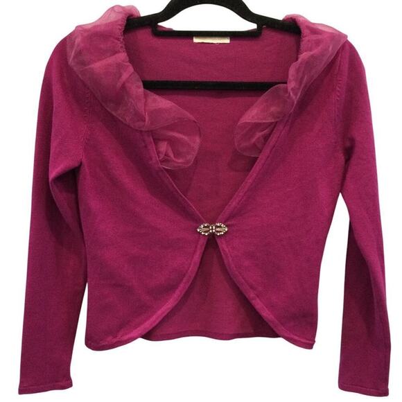 Christina Womens Ruffle Cardigan Size XS Rhinestone Whimsigoth Coquette Fuchsia - Picture 1 of 7